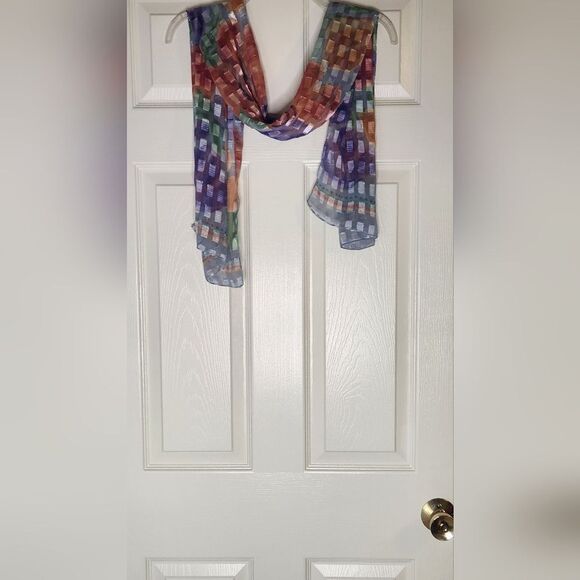 Unbranded SparkleAccent Sheer SpringPastel Floral Clrful Checkered Scarf 58"×13" - Picture 7 of 8